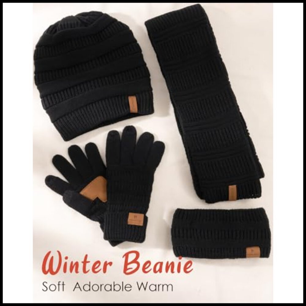 Fleece Lined Winter Accessory Set Knit Beanie Sca… - image 3